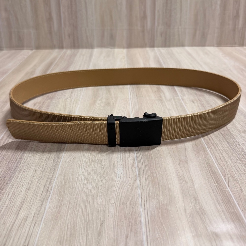 Mission Belt Mens Nylon Ratchet Belt Tan Matte Black Buckle No Holes B140 40mm